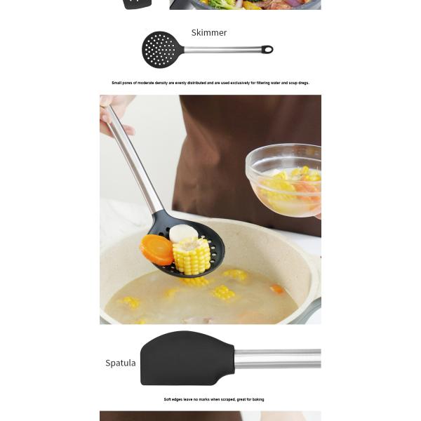 утвари силикона 9Pcs варя с ручкой нержавеющей стали