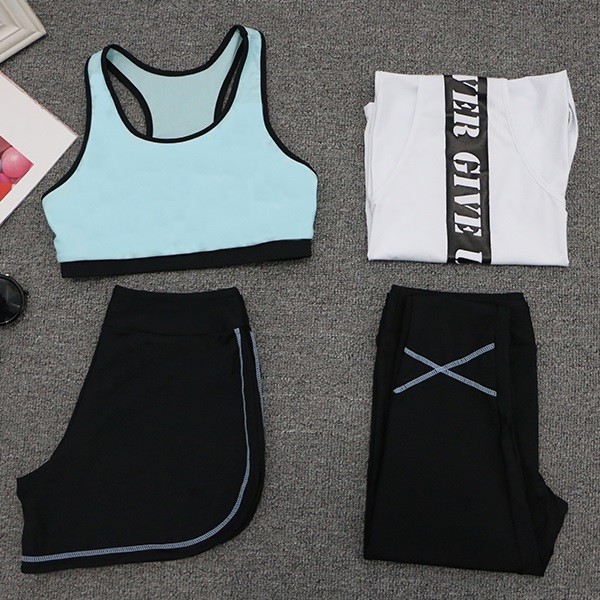 Sport Wear Three Piece Yoga Set Sport Shirt for Women Sports bra Fitness Flare Pants Leggings Tracksuit Gym Leggings 15