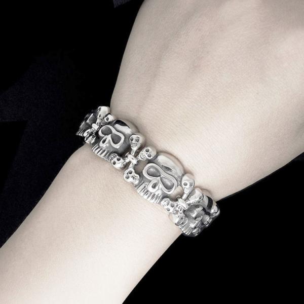 Men's Stainless Steel Skull Link Bracelet Gothic Style Silver Color (JCE229)