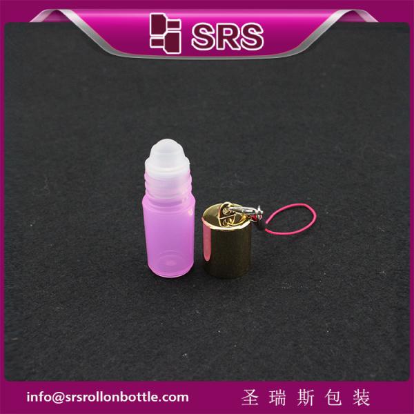 SRS Empty Cosmetic Plastic Roll On Bottle 3ml Mini Pink Color With Hook