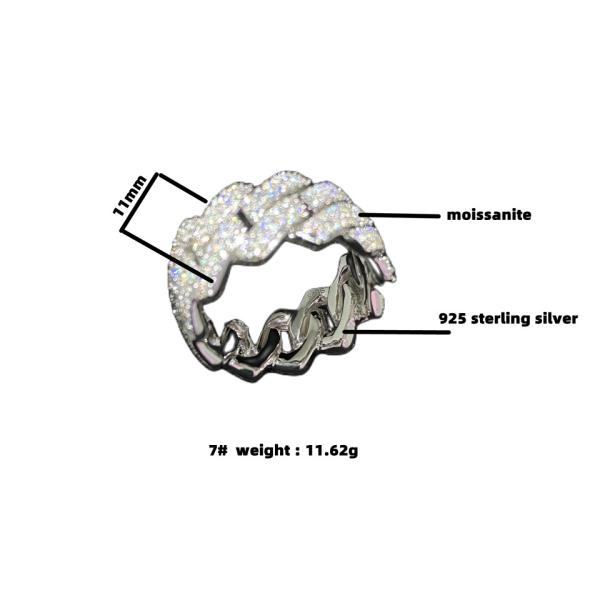 A corrente de prata de 925 Miami Cuban Link congelou para fora homens Diamond Ring For Fine Jewelry de Moissanite