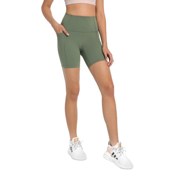 Nylon Running Women's High Waisted Yoga Shorts With Side Pockets Sports Shorts