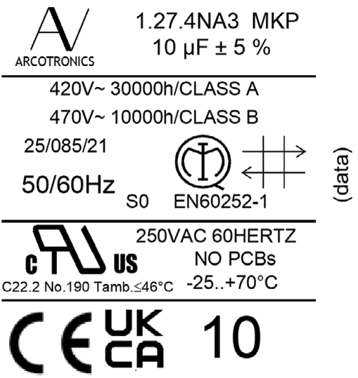 Motor Run Capacitor KEMET C276CCB5125AF0J Metallized Polypropylene Film with Self Healing Properties