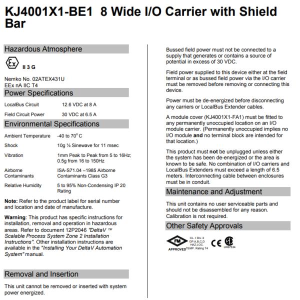 Несущая I/O Kj4001x1-Be1 Emerson Deltav 8 широкая с Адвокатурой EMERSON 12P0818Y072 экрана