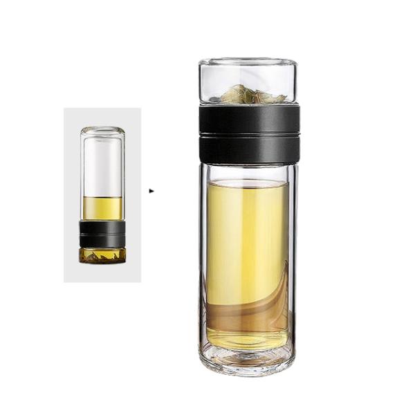 Double Wall Insulated Glass Water Bottle With Lids Fruit Infuser For Your Convenience