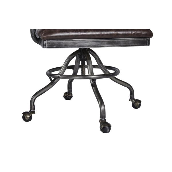 Vintage Brown Leather Office Desk Chair Small Space Swivel Wheel Legs Durable Iron Frame