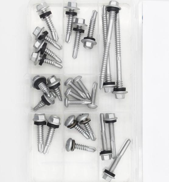 Parafusos de cabeça de lavadora hexadecimal de auto-perfuração de acabamento de zinco com lavadoras de borracha para telhados de edifícios