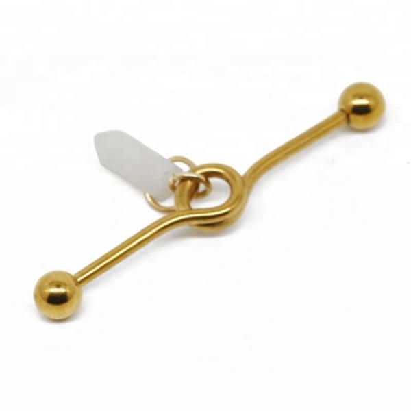 Fashion body piercing industrial barbell with milky white stone