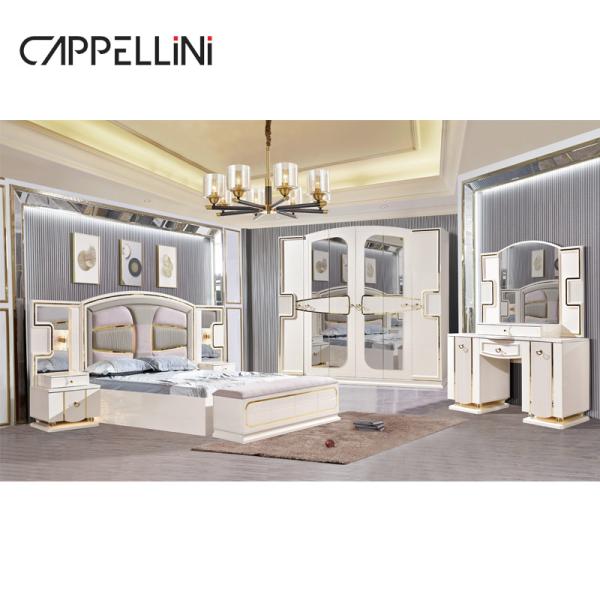 Wholesale Price King Size Double Leather Bed Suite Master Room Home White Full Wooden Mdf Luxury Bedroom Furniture Set