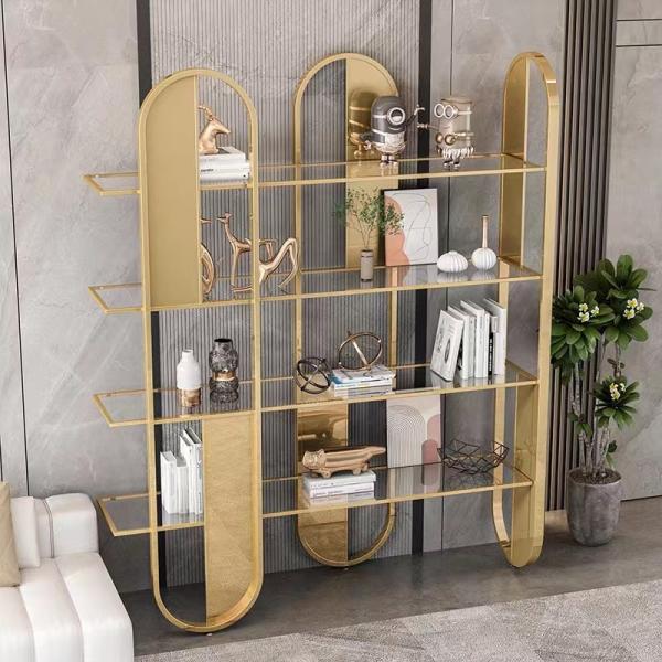 Custom Modern Stainless Steel Hotel Furniture Bookshelf Display Cabinet Gold