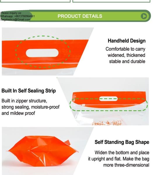 zipper bags for take away food package, Microwave safe deep frozen plastic packaging bags for fried chicken packaging
