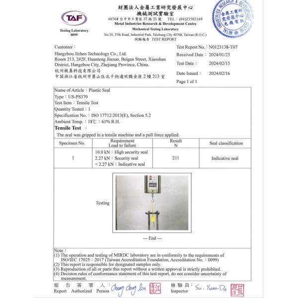 US-PS370 Self Locking Plastic Seals 211N Tensile Strength For Tamper Proof Trailer Tagging