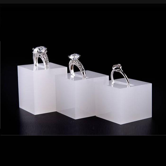 Hand Ring Slotted Clear Acrylic Block White Acrylic Jewelry Display Holder