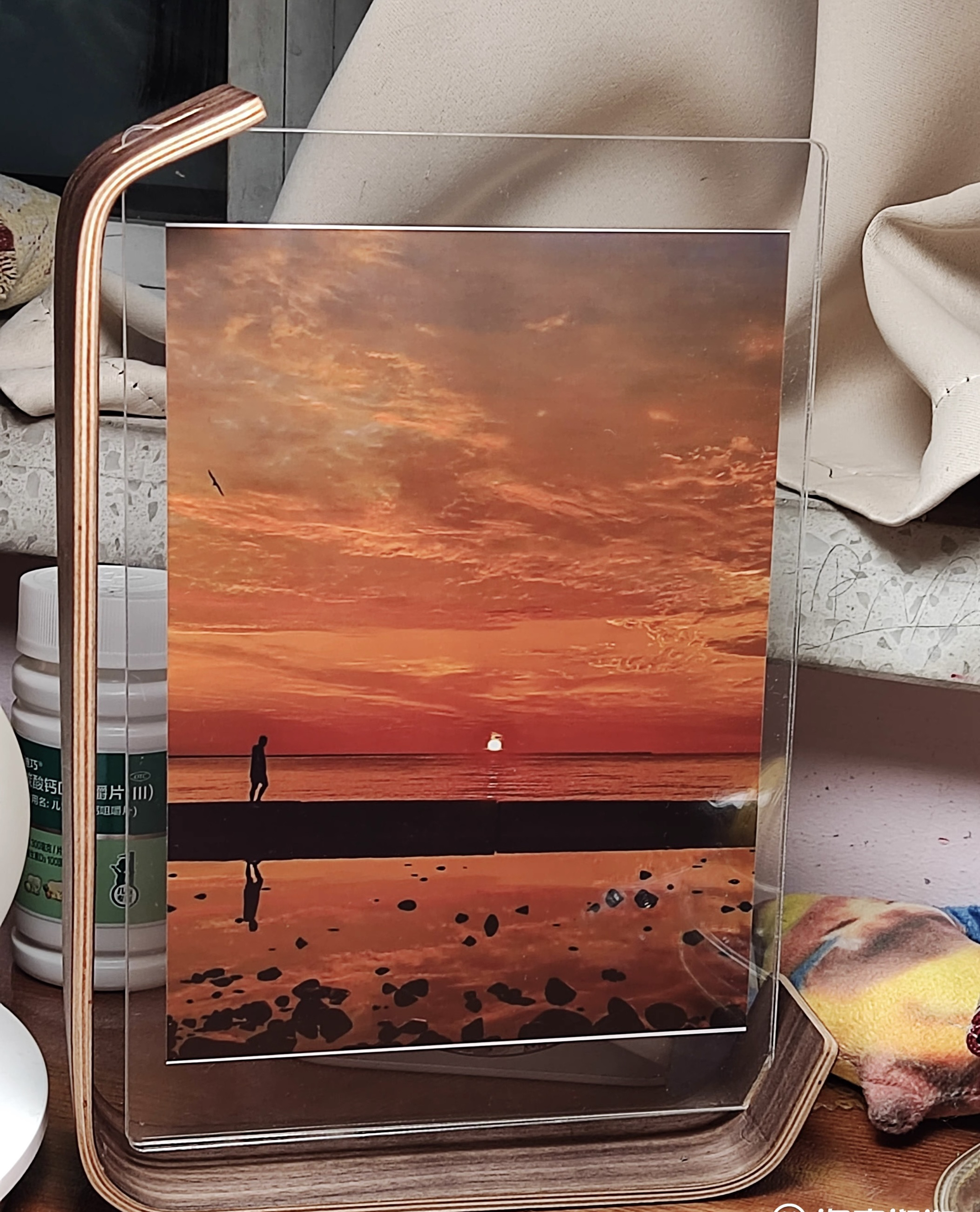 Solid Rustic Photo Wooden Acrylic Stand With Walnut Wood Base For Tabletop Or Desktop Display