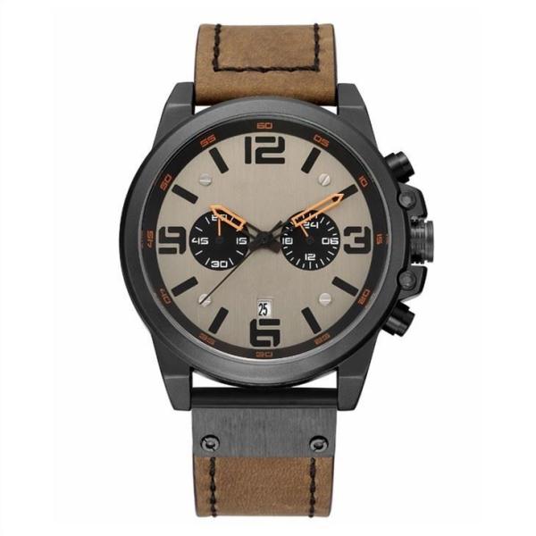 Waterproof Calendar Leather Men Watches Six Pin Sport 4.8cm Dia
