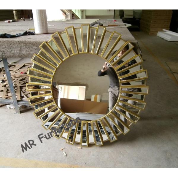 36 Inch Wooden Strips 3d Mirror Wall Art , Modern Wood Framed Wall Mirrors