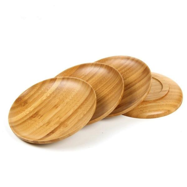 100% Bamboo Round Wooden Tray , Round Wood Serving Platter Heat Resistance