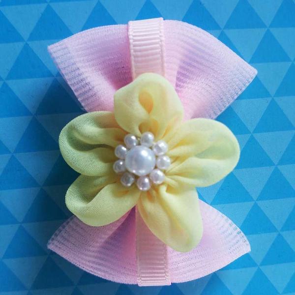 Pink Toddler Girl Hair Accessories Handmade Customized Size With Bead Ribbon