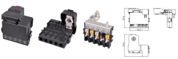 Black Reliable Five Ways Automotive Fuse Box With Cable Battery Terminal