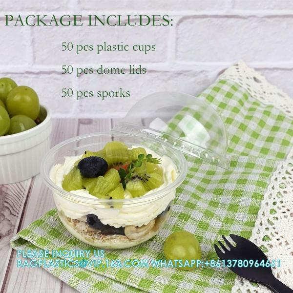 Plastic Cups Ice-Cream Cups Dome Lids, 180ml/6oz Sundae Dessert Cups For Iced Coffee Cold Drinks Frozen Yogut