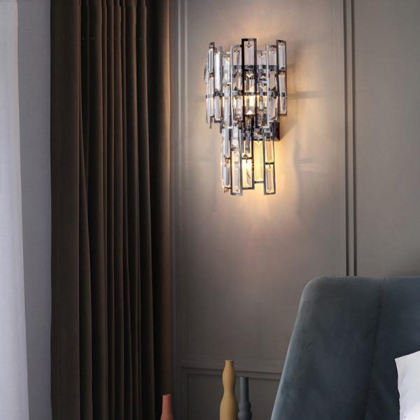 AC220V Crystal Wall Lights Clear Tiered moderno de aço inoxidável Crystal Wall Sconce