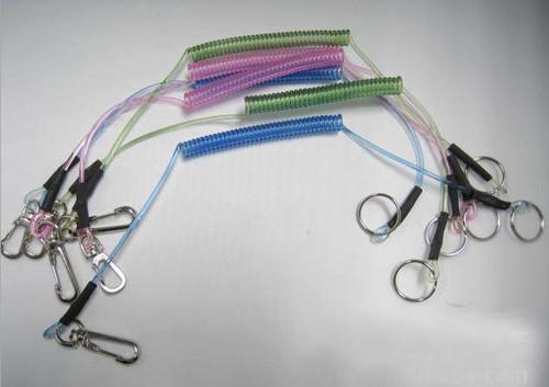 Transparent clear colors spiral cord stainless steel wire fishing coil tool holder lanyard