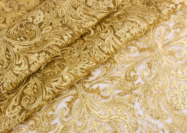 Do ouro floral do teste padrão da forma tela de nylon do laço de Lurex para o vestido do partido/banquete
