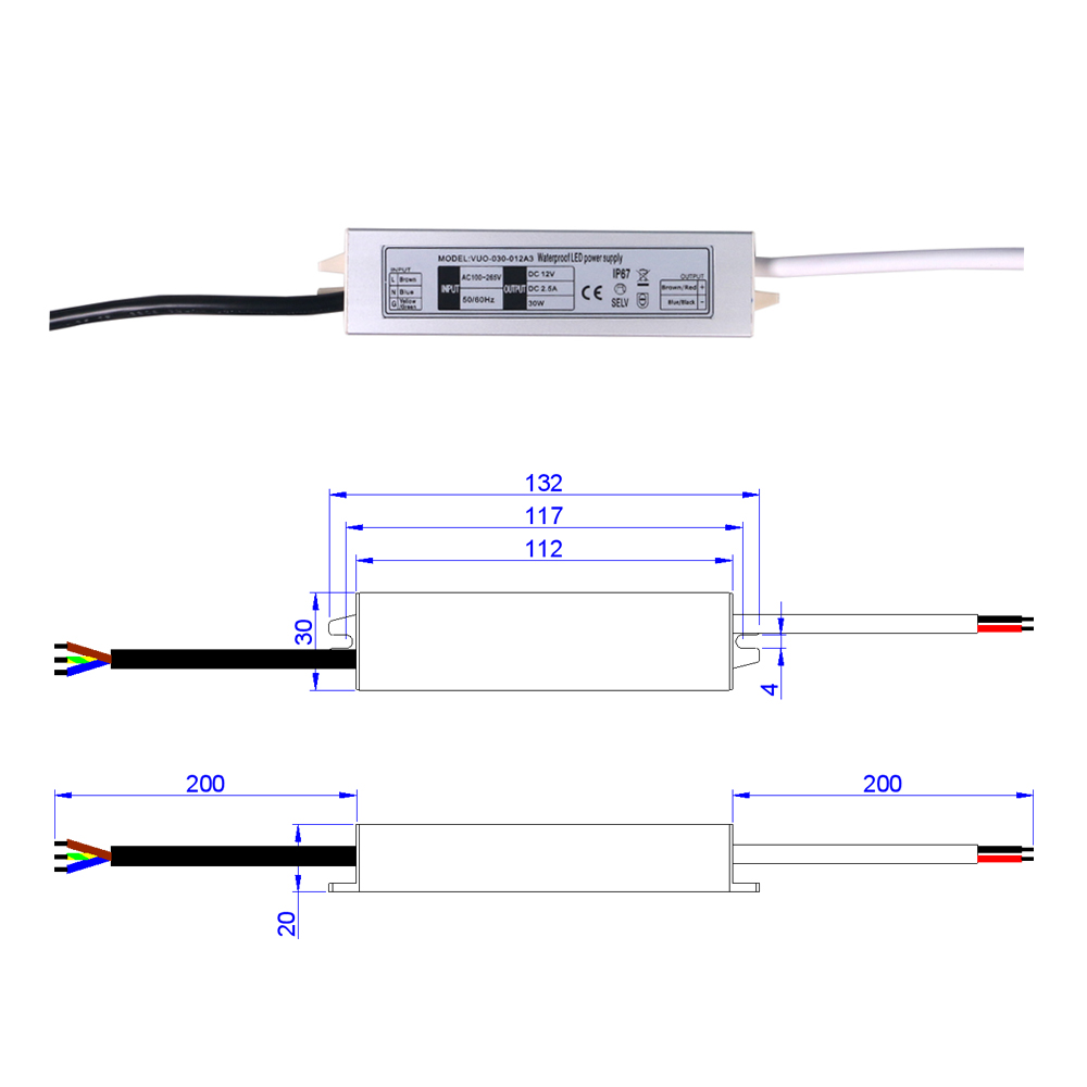 напряжение тока 2500mA Dc 12v зеркала 12vdc водителя СИД 12v 30w ультра тонкое водоустойчивое постоянн