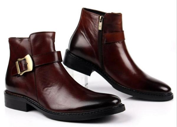 British Style Mens Black Buckle Ankle Boots Personalized Mens Zipper Boots