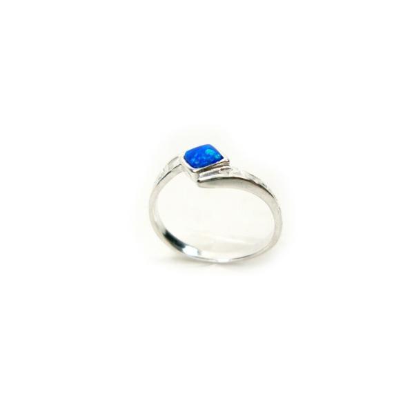 Sterling Sliver 925 Ancient Greek  Meander Key Modern Fire Rainbow Blue  Opal Engagement Ring
