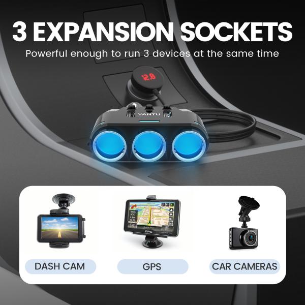 YANTU B39 12V 24V Car Cigarette Lighter Charging 3 in 1 Super Corded Heater Adapter Plug Dual USB Auto Electronics