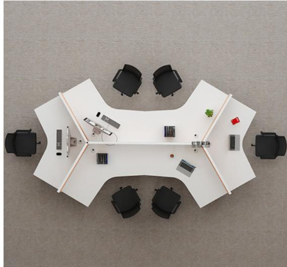 Acrylic Office Workstation 6 Person Cluster Workstation 2000mm 1500mm