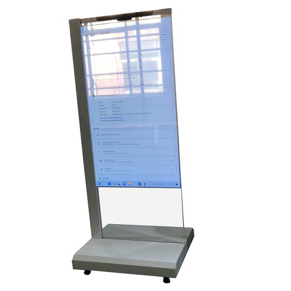 Kiosco con pantalla OLED transparente de 55 pulgadas con pantalla táctil y humano digital de IA para eventos y exposiciones