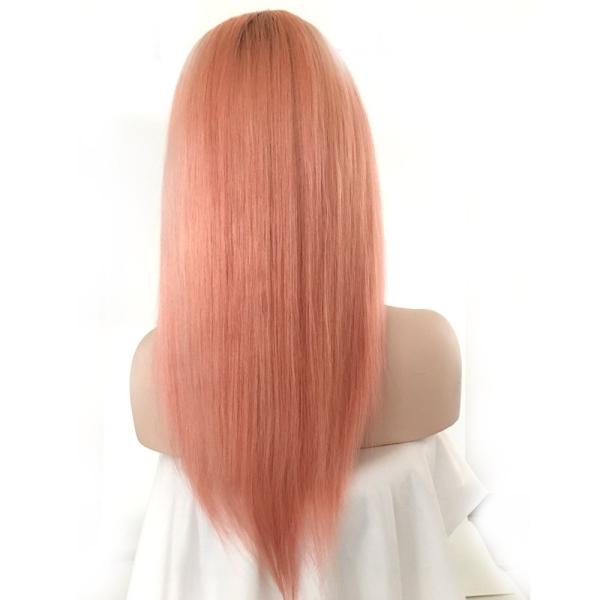 Straight Human Hair Ombre Full Lace Pink Wig Black Root Light pink Front Lace Wig Middle Part With Baby Hair