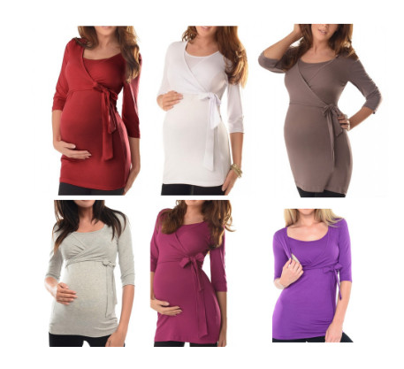 Any Size Color Womens Maternity Clothes 3/4 Sleeves 2 IN 1 Nursing Wrap Tops