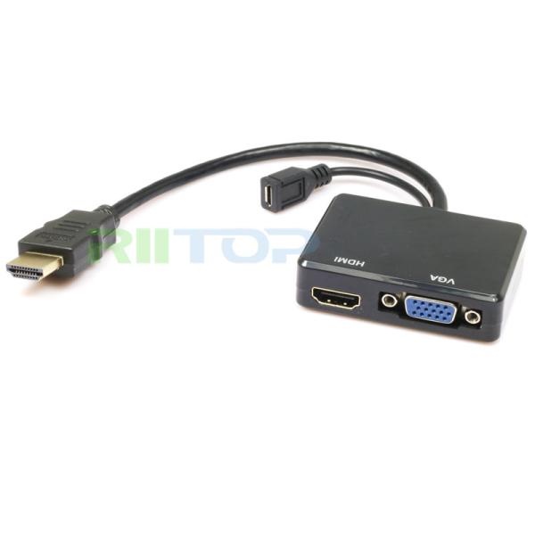 HDMI Male to VGA HDMI Female Splitter w/ Audio HD Video Cable Converter Adapter