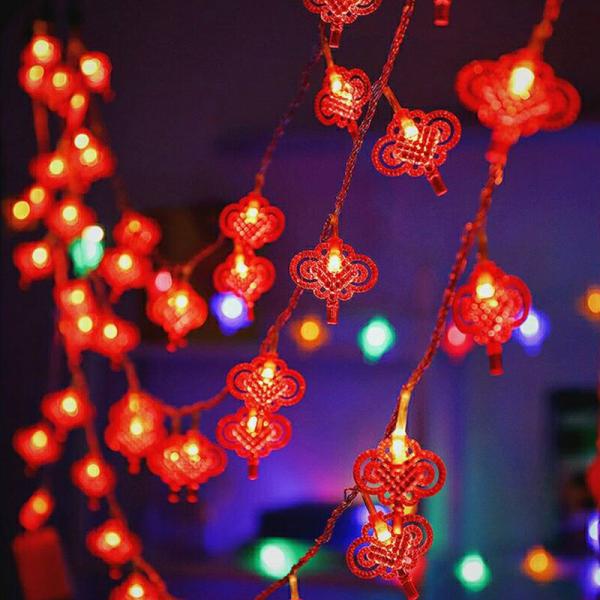 Traditional Knot Red Hanging Lantern LED String Light Battery Operated Party Supplies Lunar Chinese New Year Decorations 2022