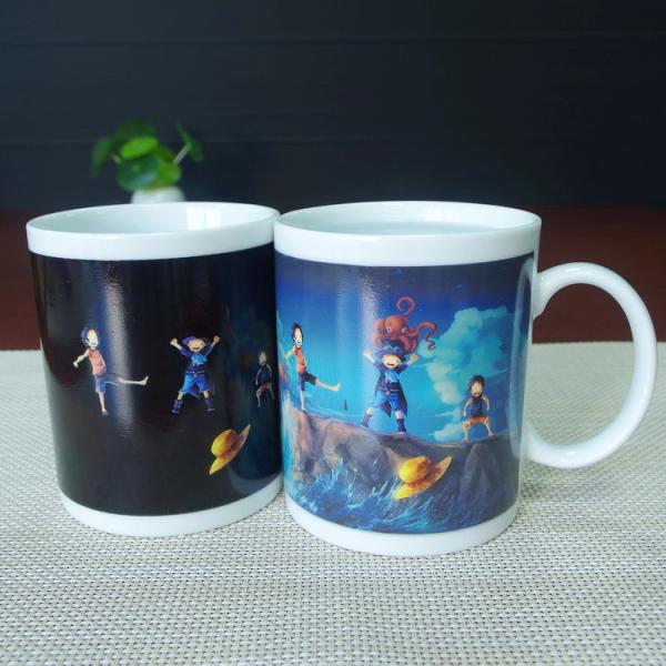Stocked cartoon ONE PIECE heat sensitive color changing mugs white porcelain