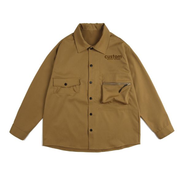 Men'S Pocket Cargo Shirt Custom High Quality Street Wear Printed Casual Comfortable Fabric Oversized Shirts for Men