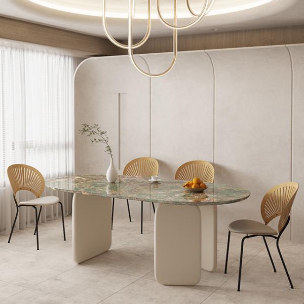 Ellipse Shape Contemporary Marble Dining Table 6mm Grey 160*85*75