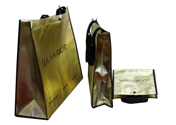 Customized  Non Woven Carry Bag Golden Fabric Silk Screen Printing Logo