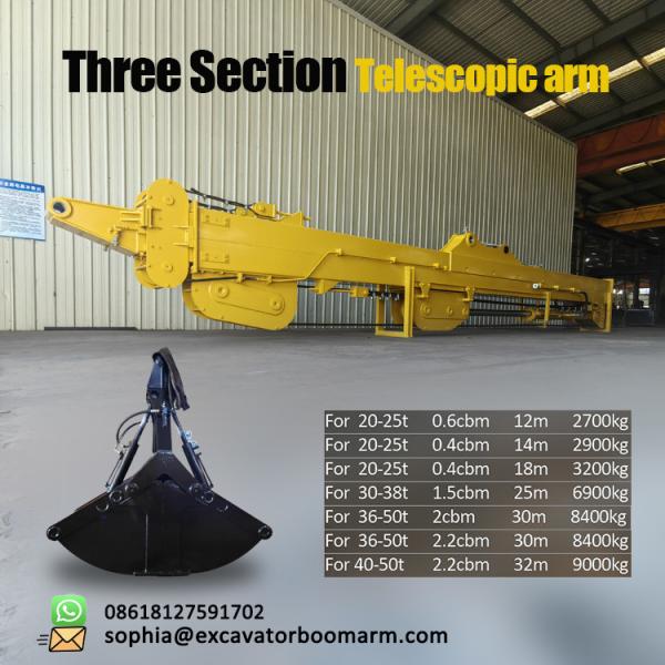 Excavadora braço telescópico com balde de carapaça para Hitachi CAT Volvo XCMG Doosan, teledipper escavadora