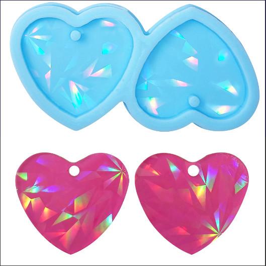 MHC Love Shape UV Silicone Epoxy Resin Molds Jewelry Heart Pendant Beads Holographic Earring Resin Molds