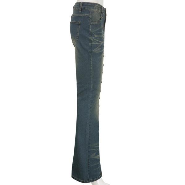 Талии джинсов женщин производителей одежды небольшого заказа отверстие ноги случайной низкой широкое с заклепкой