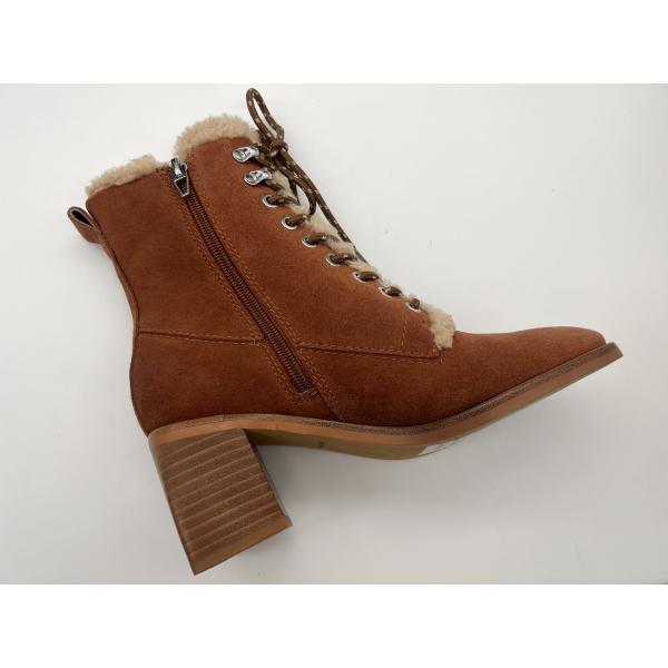 Women's waterproof non-slip lace-up winter dress boots，soft cow suede leather with High quality plush lining