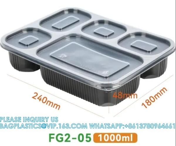 Packaging 3 Compartments Takeout Boxes Black Microwave Plastic Lunch Box Food Containers Wholesale