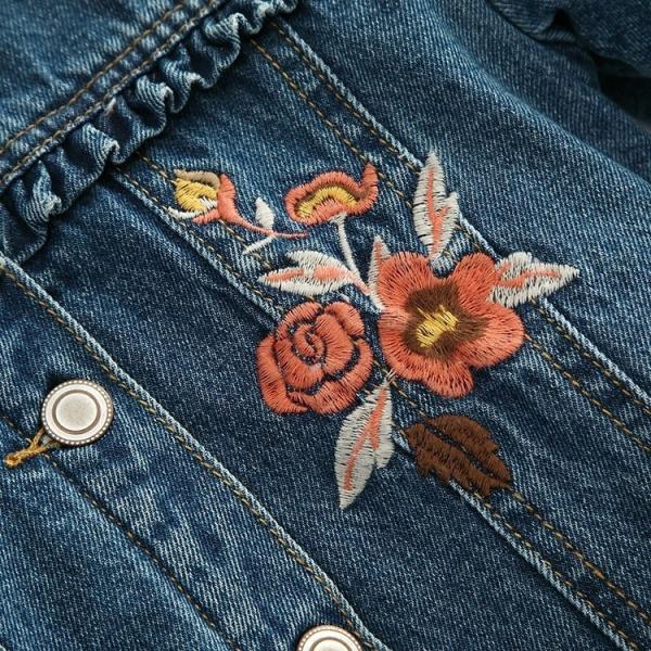 Embroidery Designs Kids Denim Clothes , Lovely Winter Girls Jeans Coat