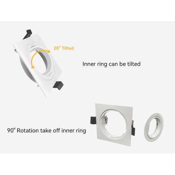 Commercial Square Recessed Spotlight Frame with 20° Tilt and Rotating Housing