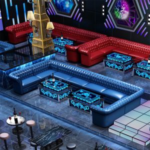 Customized bar Family Audio-visual Room Sofa Table Combination Against the Wall U-shaped L-shaped Luxury Club Sofa Set Furniture