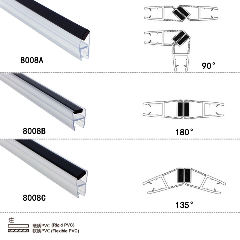 дверь PVC прокладки уплотнения двери ливня Bathroom 10mm 90° магнитная Weatherstrip